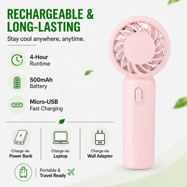 Alt view image 2 of 7 - Mini Fans Bulk, Wholesale Mini Handheld Fan, USB/Battery Powered Portable Fan Bulk with 3 Speeds - Wedding Favors & Summer Cooling Essentials/Blush or Ivory, 6, 12, 24 or 36 Pack (6, Blush)