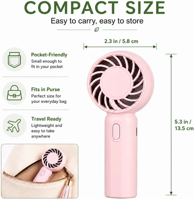Alt view image 3 of 7 - Mini Fans Bulk, Wholesale Mini Handheld Fan, USB/Battery Powered Portable Fan Bulk with 3 Speeds - Wedding Favors & Summer Cooling Essentials/Blush or Ivory, 6, 12, 24 or 36 Pack (6, Blush)