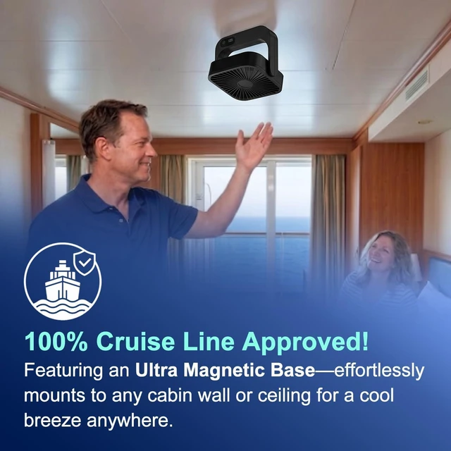 Alt view image 6 of 6 - 2pack 2026 Cruise Ship Approved Fan, Magnetically Hangs From Stateroom Ceilings And Walls Usb Rechargeable Cruise Ship Essentials Carnival Packing List For Cabin Items Must Have (Black)