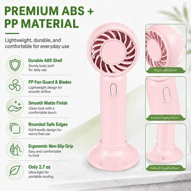 Alt view image 4 of 7 - Mini Fans Bulk, Wholesale Mini Handheld Fan, USB/Battery Powered Portable Fan Bulk with 3 Speeds - Wedding Favors & Summer Cooling Essentials/Blush or Ivory, 6, 12, 24 or 36 Pack (6, Blush)