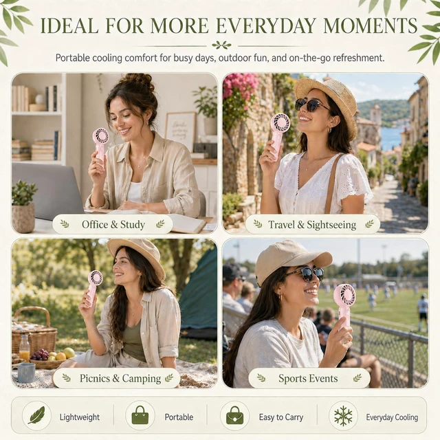 Alt view image 7 of 7 - Mini Fans Bulk, Wholesale Mini Handheld Fan, USB/Battery Powered Portable Fan Bulk with 3 Speeds - Wedding Favors & Summer Cooling Essentials/Blush or Ivory, 6, 12, 24 or 36 Pack (6, Blush)