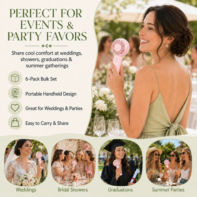 Alt view image 5 of 7 - Mini Fans Bulk, Wholesale Mini Handheld Fan, USB/Battery Powered Portable Fan Bulk with 3 Speeds - Wedding Favors & Summer Cooling Essentials/Blush or Ivory, 6, 12, 24 or 36 Pack (6, Blush)