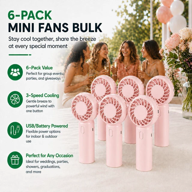 Alt view image 6 of 7 - Mini Fans Bulk, Wholesale Mini Handheld Fan, USB/Battery Powered Portable Fan Bulk with 3 Speeds - Wedding Favors & Summer Cooling Essentials/Blush or Ivory, 6, 12, 24 or 36 Pack (6, Blush)