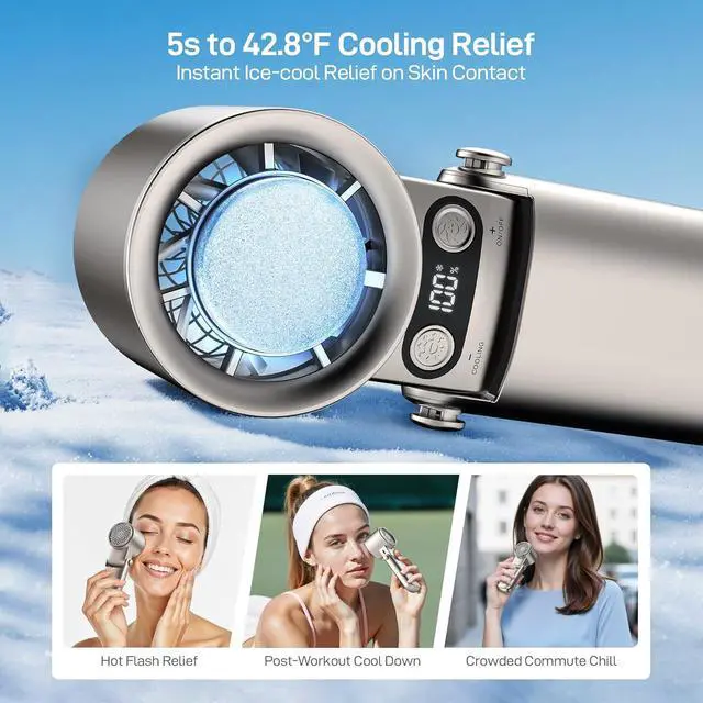 Alt view image 3 of 7 - EPICKA Portable Handheld Fan with Ice Cooler - 25H Runtime, Rechargeable 6800mAh Personal Turbo Fan with Power Bank, Fast Charging, 0-100 Speed, Gifts for Women, Summer Travel Essentials, Titanium