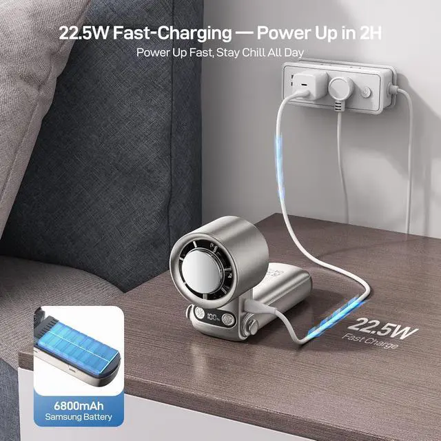 Alt view image 7 of 7 - EPICKA Portable Handheld Fan with Ice Cooler - 25H Runtime, Rechargeable 6800mAh Personal Turbo Fan with Power Bank, Fast Charging, 0-100 Speed, Gifts for Women, Summer Travel Essentials, Titanium