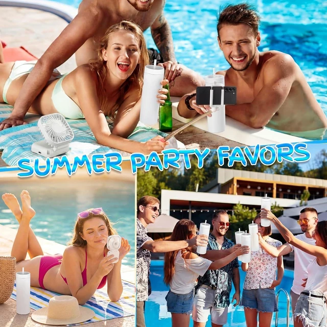 Alt view image 5 of 7 - Reallnaive 6 Pcs Skinny Tumbler Bulk and Mini Portable Fans Set for Summer, 16 oz Plastic Cups with Lids Straws and Small USB Rechargeable Handheld Fan for Cooling Gift (White)