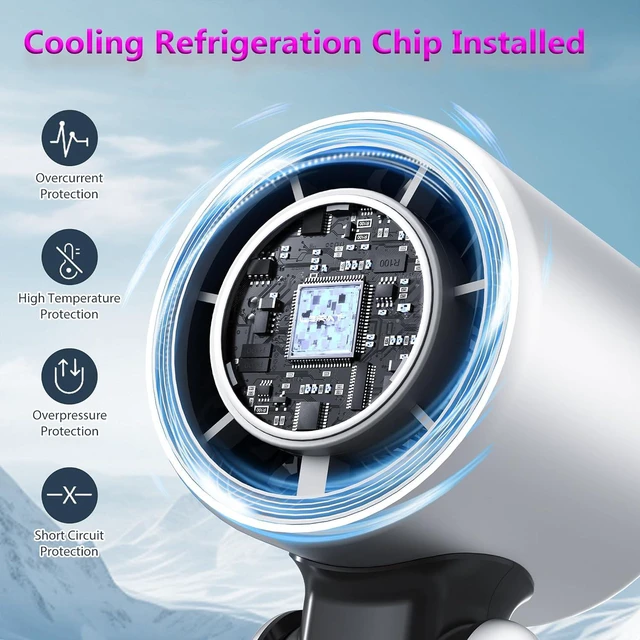 Alt view image 2 of 7 - NeoBest Handheld Fan with Icy Cooling Chip | 14H Max Runtime, Adjustable Speed, Flashlight, 5000mAh USB Rechargeable, Car, Subway, Train, Concerts, Office & Outdoor Use