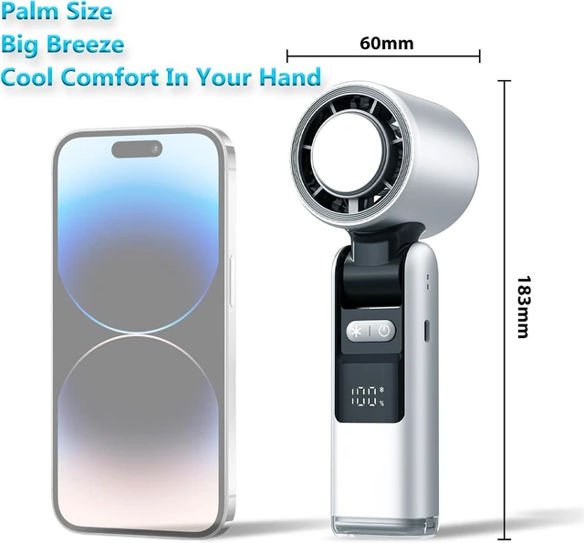 Alt view image 5 of 7 - NeoBest Handheld Fan with Icy Cooling Chip | 14H Max Runtime, Adjustable Speed, Flashlight, 5000mAh USB Rechargeable, Car, Subway, Train, Concerts, Office & Outdoor Use