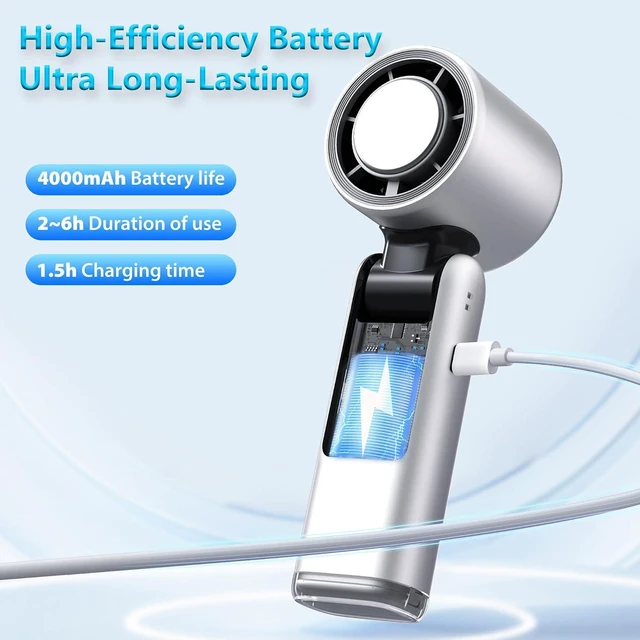 Alt view image 4 of 7 - NeoBest Handheld Fan with Icy Cooling Chip | 14H Max Runtime, Adjustable Speed, Flashlight, 5000mAh USB Rechargeable, Car, Subway, Train, Concerts, Office & Outdoor Use