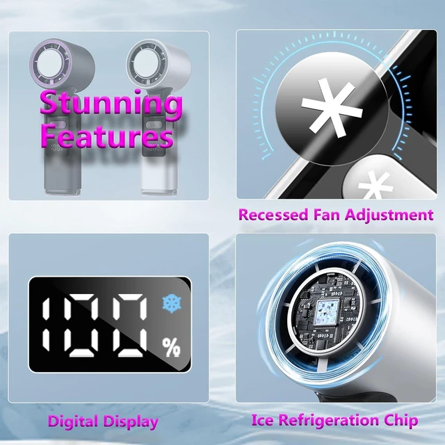 Alt view image 6 of 7 - NeoBest Handheld Fan with Icy Cooling Chip | 14H Max Runtime, Adjustable Speed, Flashlight, 5000mAh USB Rechargeable, Car, Subway, Train, Concerts, Office & Outdoor Use