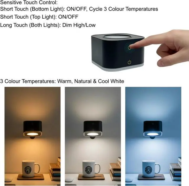 Alt view image 2 of 7 - Xtralite Geo Cube LED Magnetic Lamp Rechargeable, Detachable Head, Adjustable Brightness, 3 Color Modes, Wall Mountable, Portable USB-C Lamp for Home, Office, or Bedroom, Black