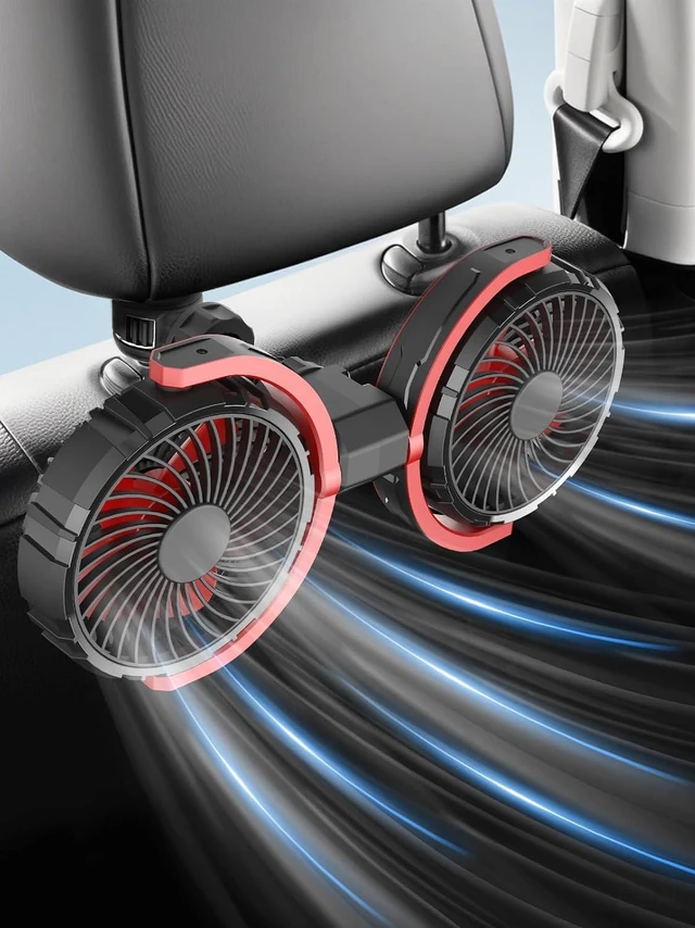 Main image of Car Fan for Backseat for Kids 360° Rotatable Dual Head USB Powered Car Fans that Blow Cold Air 3 Speed Wind Desk Fan Low Noise with Locking Clip Suction Cup for Vehicles SUV RV Truck 5V/2A