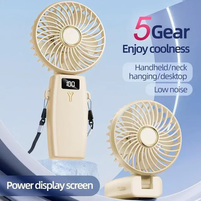 Alt view image 2 of 6 - CIBAIL Portable Handheld Fan with 3 Speeds & 6H Max Cooling, USB Rechargeable Personal Portable Mini Turbo Design for Travel Outdoor Home Office, Lightweight Pocket Fan with LED (Yellowish white)