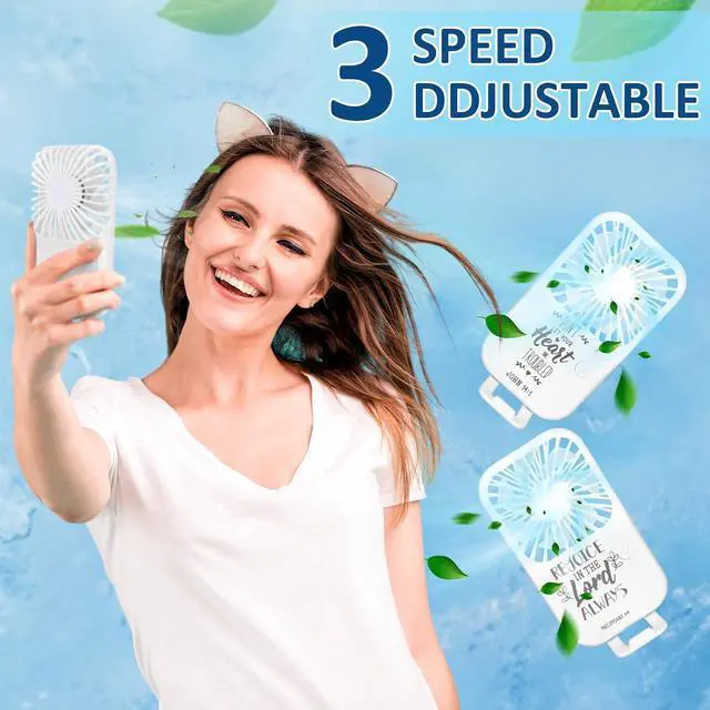 Alt view image 3 of 7 - Leinuosen 12 Set Church Gifts Bulk Religious Mini Powerful Handheld Fan Father's Day Gifts Christian Bible 3 Speed USB Portable Rechargeable Pocket Travel Inspiring Verse Fan Women Men Summer Office