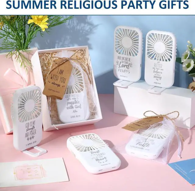 Alt view image 4 of 7 - Leinuosen 12 Set Church Gifts Bulk Religious Mini Powerful Handheld Fan Father's Day Gifts Christian Bible 3 Speed USB Portable Rechargeable Pocket Travel Inspiring Verse Fan Women Men Summer Office