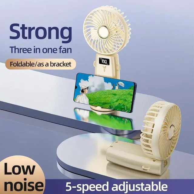 Alt view image 4 of 6 - CIBAIL Portable Handheld Fan with 3 Speeds & 6H Max Cooling, USB Rechargeable Personal Portable Mini Turbo Design for Travel Outdoor Home Office, Lightweight Pocket Fan with LED (Yellowish white)