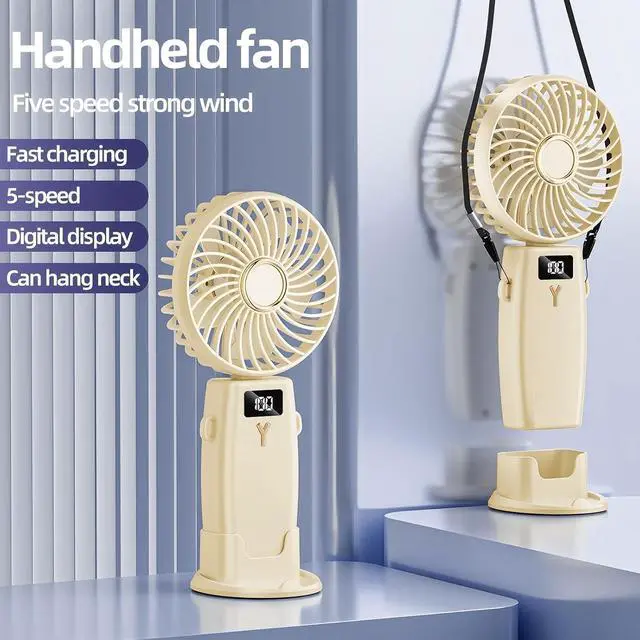 Alt view image 6 of 6 - CIBAIL Portable Handheld Fan with 3 Speeds & 6H Max Cooling, USB Rechargeable Personal Portable Mini Turbo Design for Travel Outdoor Home Office, Lightweight Pocket Fan with LED (Yellowish white)