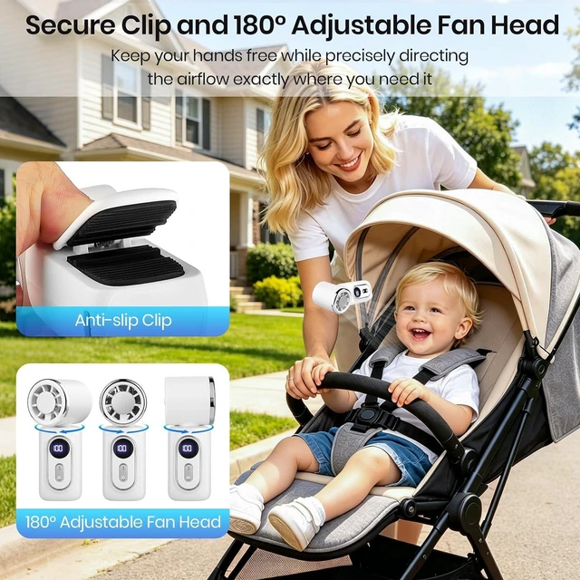 Alt view image 3 of 7 - Portable Handheld Turbo Fan with Ice Cooling, 180°Adjustable 5 Gear High Speed Personal Turbo Fan Rechargeable with LED Display for Travel, Outdoor, Camping, Hiking (White)