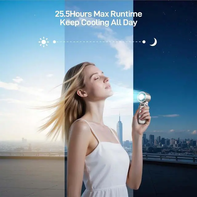 Alt view image 6 of 7 - EPICKA Portable Handheld Fan with Ice Cooler - 25H Runtime, Rechargeable 6800mAh Personal Turbo Fan with Power Bank, Fast Charging, 0-100 Speed, Gifts for Women, Summer Travel Essentials, Titanium