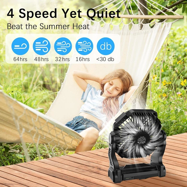 Alt view image 3 of 7 - Kssvzz Portable Camping Fan with LED, 36H Rechargeable Battery Powered Fan 20000mAh, 270°Pivot Personal USB Fan, 4 Speed Quiet Table Fan, 9 Battery Operated Tent Fan for Travel, Picnic (Black)