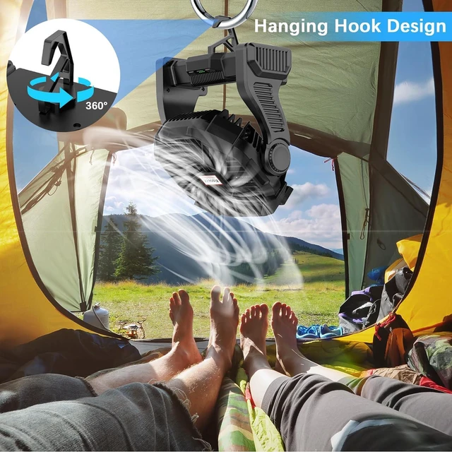 Alt view image 5 of 7 - Kssvzz Portable Camping Fan with LED, 36H Rechargeable Battery Powered Fan 20000mAh, 270°Pivot Personal USB Fan, 4 Speed Quiet Table Fan, 9 Battery Operated Tent Fan for Travel, Picnic (Black)