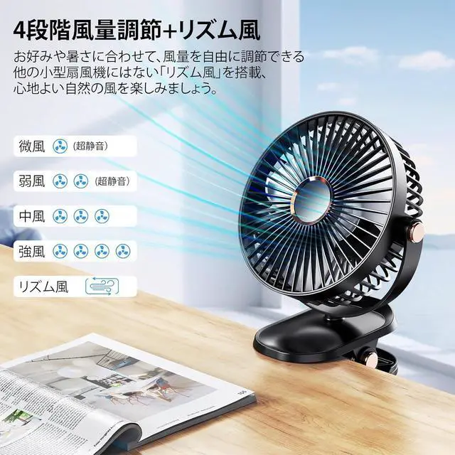 Alt view image 5 of 7 - iNeibo Desktop Fan, Clip, Small, USB Fan, Built-in 4000 mAh High Capacity Battery, USB Fan, 20 dB Quiet, USB-C Rechargeable, Cordless, Super Strong Wind, 20 Hours Continuous Use, 4 Levels of Air Flow