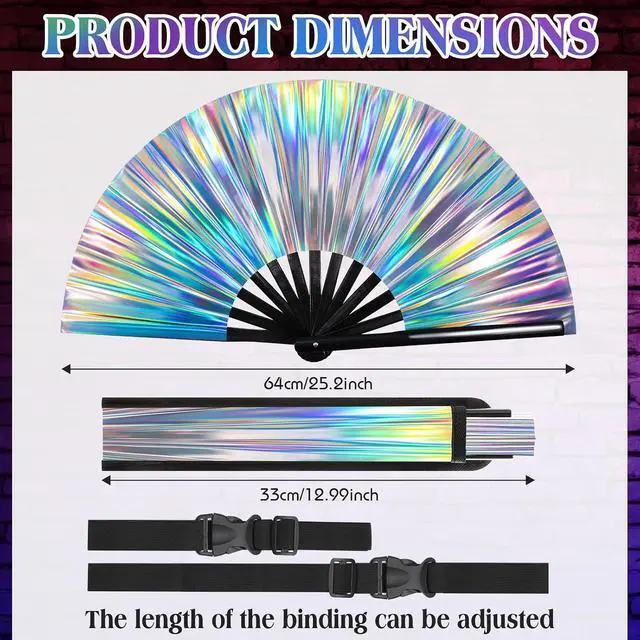 Alt view image 3 of 7 - FairySandy Large Rave Fan UV Glow Hand Fan with Thigh Holster for Women Carnival Disco Party Supplies for Carnival Edm Music Festival Club Accessories Performance(Laser,Laser Color)