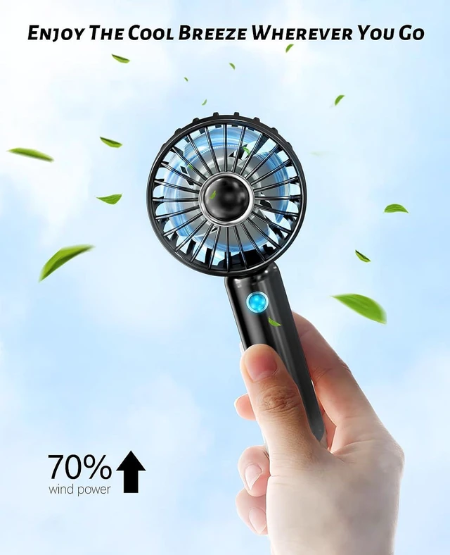 Alt view image 3 of 7 - Mini HandHeld Portable Fan, Small Personal Battery Operated Fan Lash Fan usb Rechargeable 3 Speed Adjustable for Outside Travel Patios Indoor Shop Women Men Kids Girl Eyelash Makeup,black
