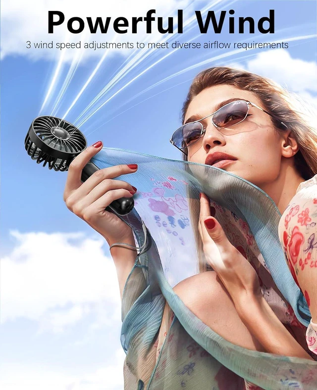 Alt view image 2 of 7 - Mini HandHeld Portable Fan, Small Personal Battery Operated Fan Lash Fan usb Rechargeable 3 Speed Adjustable for Outside Travel Patios Indoor Shop Women Men Kids Girl Eyelash Makeup,black