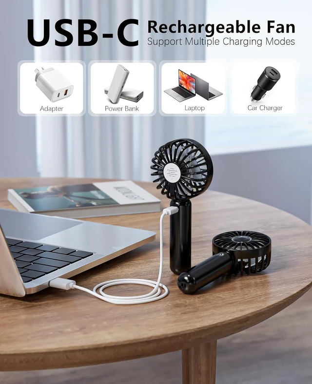 Alt view image 5 of 7 - Mini HandHeld Portable Fan, Small Personal Battery Operated Fan Lash Fan usb Rechargeable 3 Speed Adjustable for Outside Travel Patios Indoor Shop Women Men Kids Girl Eyelash Makeup,black
