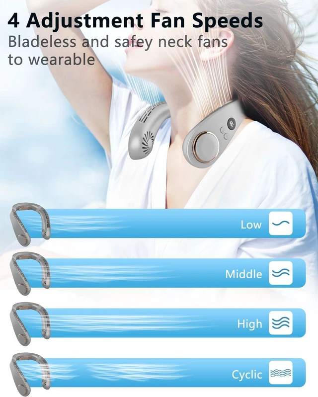 Alt view image 3 of 7 - Neck Fan Rechargeable,Mini Portable Air Conditioners,Bladeless Neck Fans that Blow Cold Air,USB Personal Fan,Small Cooling Fan, Battery Neck Fans for Travel/Camping/Outdoor/Car/Office Grey Y