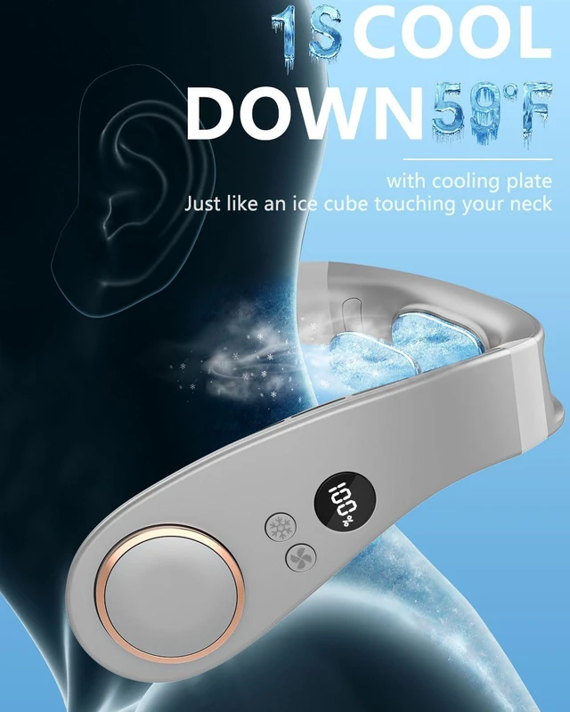 Alt view image 2 of 7 - Neck Fan Rechargeable,Mini Portable Air Conditioners,Bladeless Neck Fans that Blow Cold Air,USB Personal Fan,Small Cooling Fan, Battery Neck Fans for Travel/Camping/Outdoor/Car/Office Grey Y