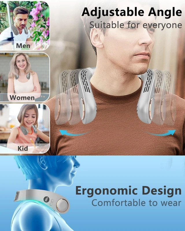 Alt view image 5 of 7 - Neck Fan Rechargeable,Mini Portable Air Conditioners,Bladeless Neck Fans that Blow Cold Air,USB Personal Fan,Small Cooling Fan, Battery Neck Fans for Travel/Camping/Outdoor/Car/Office Grey Y
