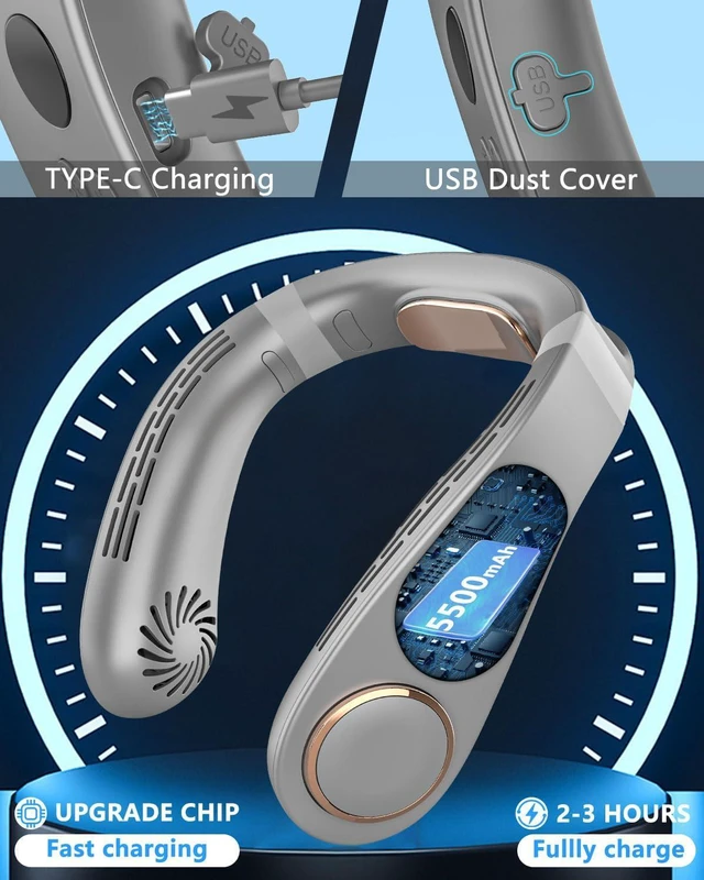 Alt view image 6 of 7 - Neck Fan Rechargeable,Mini Portable Air Conditioners,Bladeless Neck Fans that Blow Cold Air,USB Personal Fan,Small Cooling Fan, Battery Neck Fans for Travel/Camping/Outdoor/Car/Office Grey Y