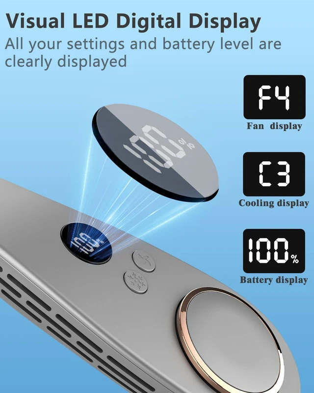Alt view image 4 of 7 - Neck Fan Rechargeable,Mini Portable Air Conditioners,Bladeless Neck Fans that Blow Cold Air,USB Personal Fan,Small Cooling Fan, Battery Neck Fans for Travel/Camping/Outdoor/Car/Office Grey Y