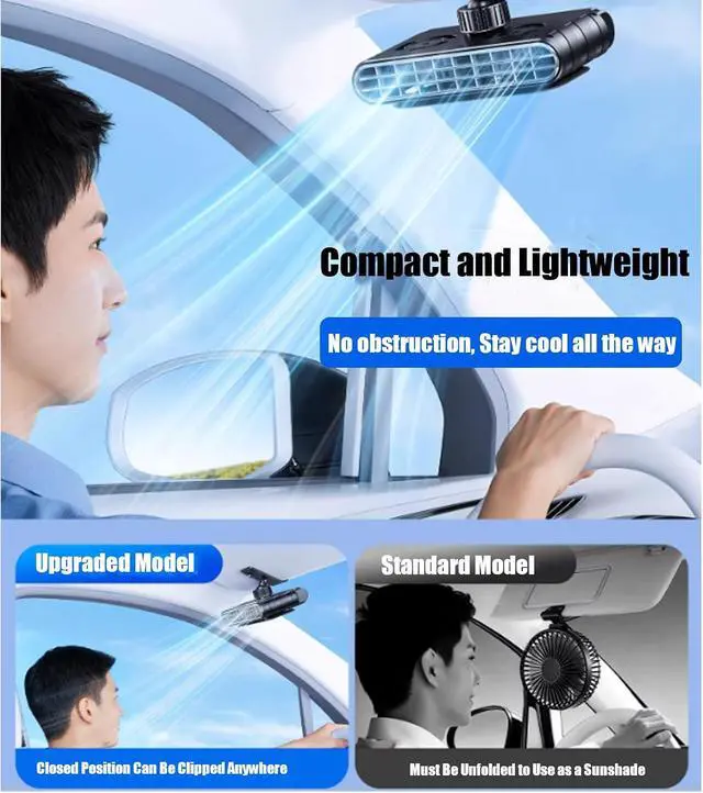 Alt view image 2 of 7 - Car Clip on Fan Sun Visor, Portable Car Fans That Blow Cold Air USB Rechargeable 5 Speeds 360° Rotation Does Not Obstruct the View for Cars Without Ac, For Vehicle, Van, Suv, Rv, Truck (White)