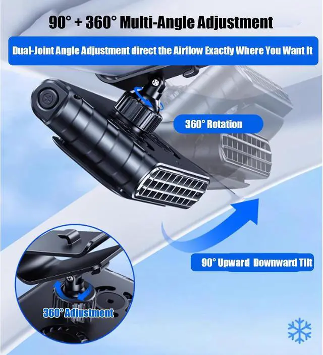 Alt view image 3 of 7 - Car Clip on Fan Sun Visor, Portable Car Fans That Blow Cold Air USB Rechargeable 5 Speeds 360° Rotation Does Not Obstruct the View for Cars Without Ac, For Vehicle, Van, Suv, Rv, Truck (White)