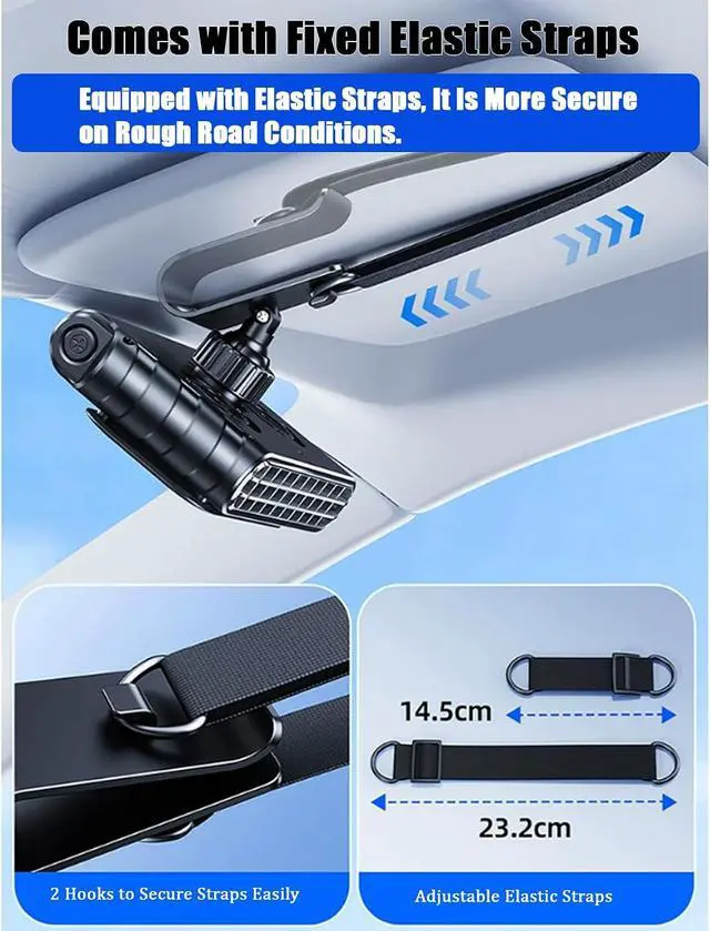 Alt view image 5 of 7 - Car Clip on Fan Sun Visor, Portable Car Fans That Blow Cold Air USB Rechargeable 5 Speeds 360° Rotation Does Not Obstruct the View for Cars Without Ac, For Vehicle, Van, Suv, Rv, Truck (White)