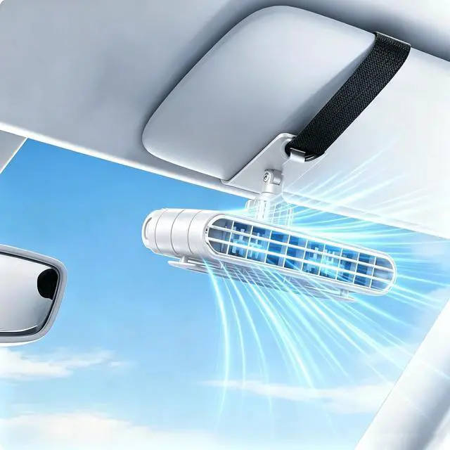 Main image of Car Clip on Fan Sun Visor, Portable Car Fans That Blow Cold Air USB Rechargeable 5 Speeds 360° Rotation Does Not Obstruct the View for Cars Without Ac, For Vehicle, Van, Suv, Rv, Truck (White)