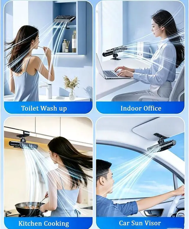 Alt view image 7 of 7 - Car Clip on Fan Sun Visor, Portable Car Fans That Blow Cold Air USB Rechargeable 5 Speeds 360° Rotation Does Not Obstruct the View for Cars Without Ac, For Vehicle, Van, Suv, Rv, Truck (White)
