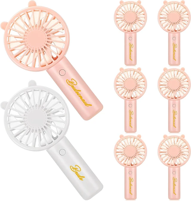 Main image of Glooglitter 8 Pcs Bachelorette Party Handheld Fan Bulk 1 White Bride USB Personal Hand Held and 7 Pink Bridesmaids Small Eyelash Fan for Wedding Bachelorette Party