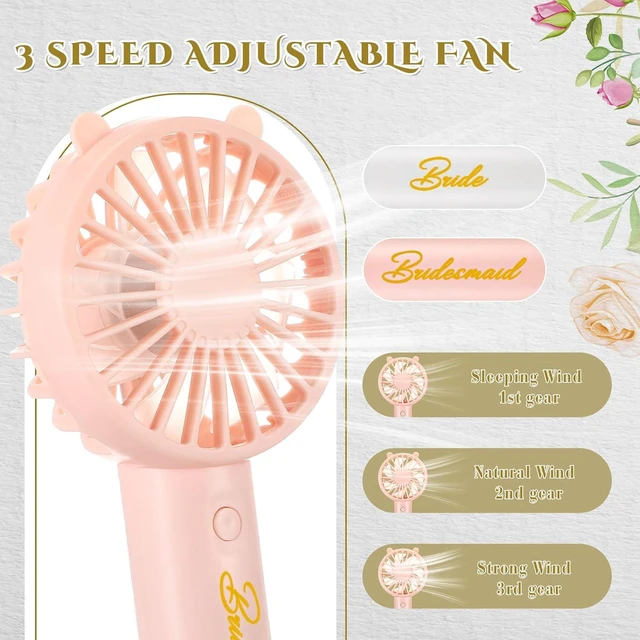 Alt view image 3 of 6 - Glooglitter 8 Pcs Bachelorette Party Handheld Fan Bulk 1 White Bride USB Personal Hand Held and 7 Pink Bridesmaids Small Eyelash Fan for Wedding Bachelorette Party