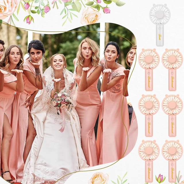 Alt view image 4 of 6 - Glooglitter 8 Pcs Bachelorette Party Handheld Fan Bulk 1 White Bride USB Personal Hand Held and 7 Pink Bridesmaids Small Eyelash Fan for Wedding Bachelorette Party