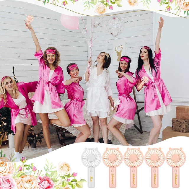 Alt view image 6 of 6 - Glooglitter 8 Pcs Bachelorette Party Handheld Fan Bulk 1 White Bride USB Personal Hand Held and 7 Pink Bridesmaids Small Eyelash Fan for Wedding Bachelorette Party