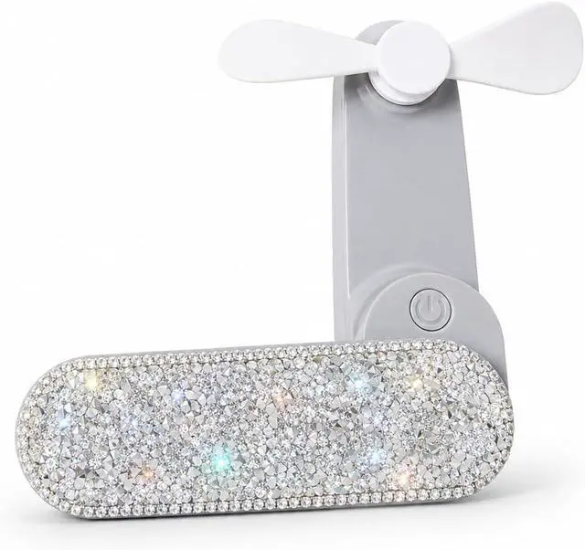 Alt view image 7 of 7 - Handheld Fan Bling Fan Pink Fan Crystal Rhinestones Handheld Fan Mini Personal Hand Held Fan Sparkle Cooling Small Fan Rechargeable 2 Speeds Mode (Pink Fan)