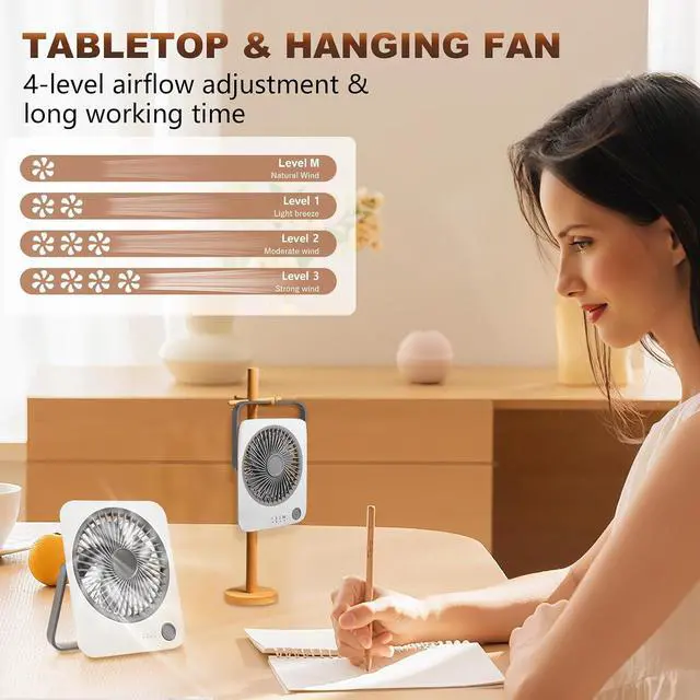 Alt view image 2 of 7 - Rechargeable Travel Fan - Ultra Slim & Quiet Personal Fan for Cruise 4 Speeds 180° Folding, Compact Cooling for Office Bedroom, Camping Travel Essentials (White)