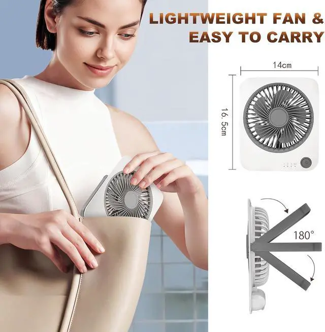 Alt view image 4 of 7 - Rechargeable Travel Fan - Ultra Slim & Quiet Personal Fan for Cruise 4 Speeds 180° Folding, Compact Cooling for Office Bedroom, Camping Travel Essentials (White)