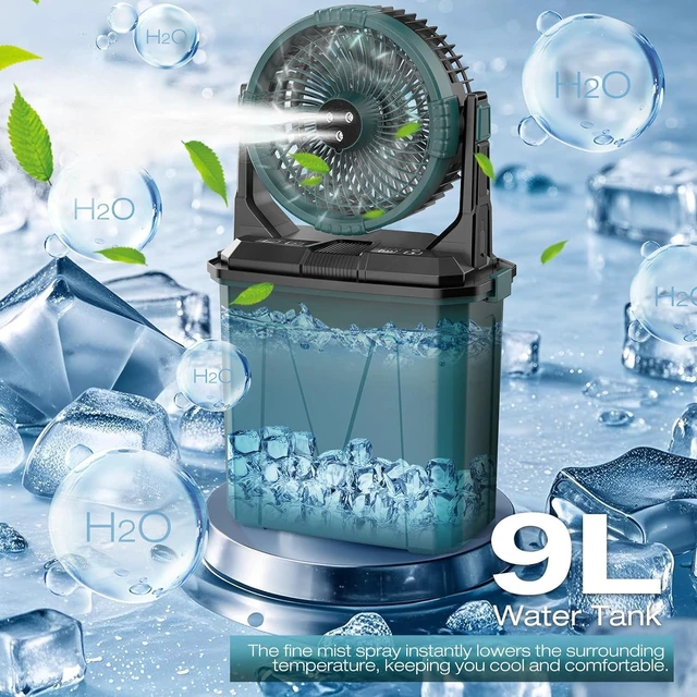 Alt view image 2 of 7 - Portable Misting Fan with Rechargeable Battery,4-Speed Adjustable,9L Water Tank,20000mAh USB Charging,Quiet Operation, Ideal for Outdoor,Camping,Fishing,Travel,and Home Use