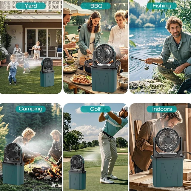 Alt view image 4 of 7 - Portable Misting Fan with Rechargeable Battery,4-Speed Adjustable,9L Water Tank,20000mAh USB Charging,Quiet Operation, Ideal for Outdoor,Camping,Fishing,Travel,and Home Use