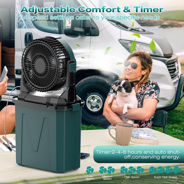 Alt view image 5 of 7 - Portable Misting Fan with Rechargeable Battery,4-Speed Adjustable,9L Water Tank,20000mAh USB Charging,Quiet Operation, Ideal for Outdoor,Camping,Fishing,Travel,and Home Use